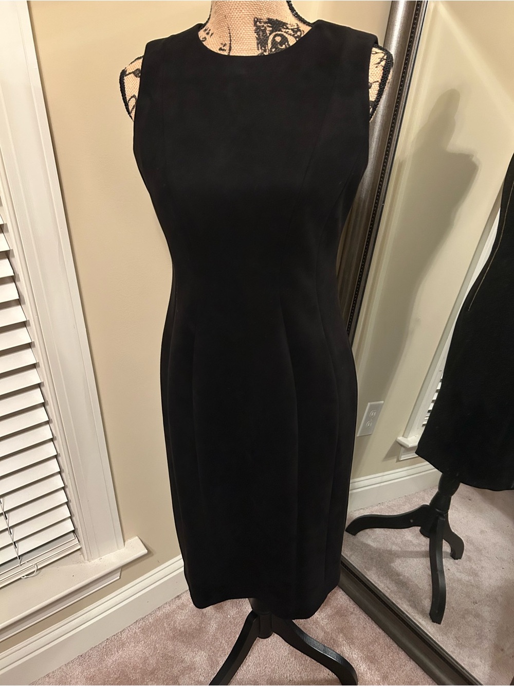 Calvin Klein Black Sleeveless Midi Suede Dress